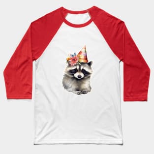 Raccoon Princess in floral cone hat Baseball T-Shirt